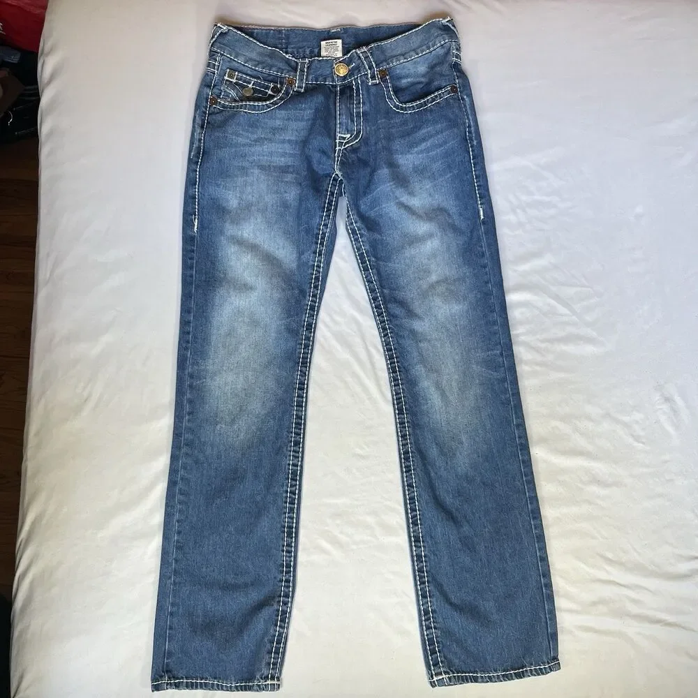 True Religion Billy Super T Jeans Mens Tag 34 (36x35) Bootcut USA White Stitch